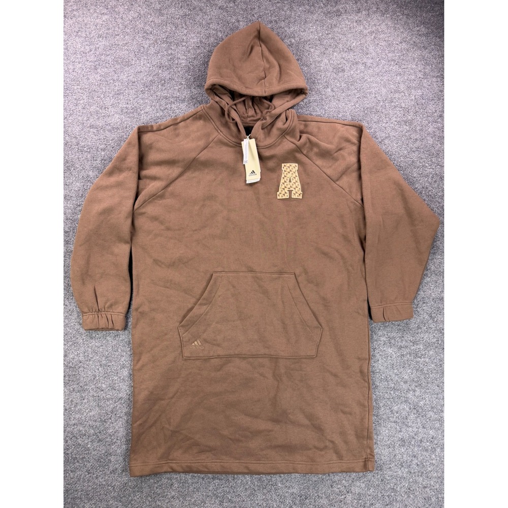 Adidas Hoodie Dress W LGM Womens XL Earth Strata Brown Varsity Patch IJ7282 NEW
